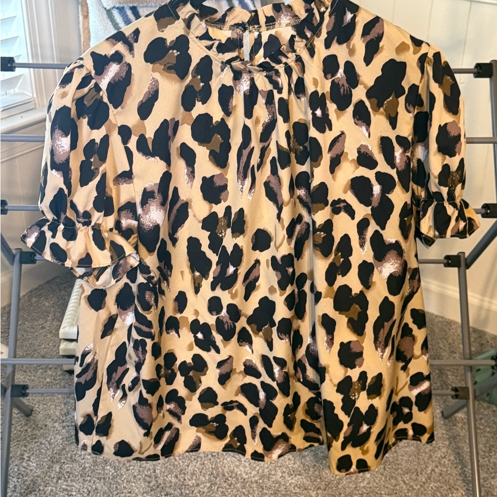 SHEIN Leopard Print Blouse in Black and Tan